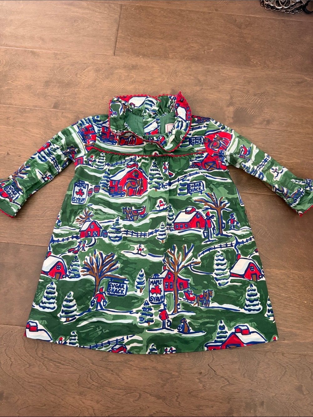 Classic Prep Green Red Blue Holiday Village A-Line Dress